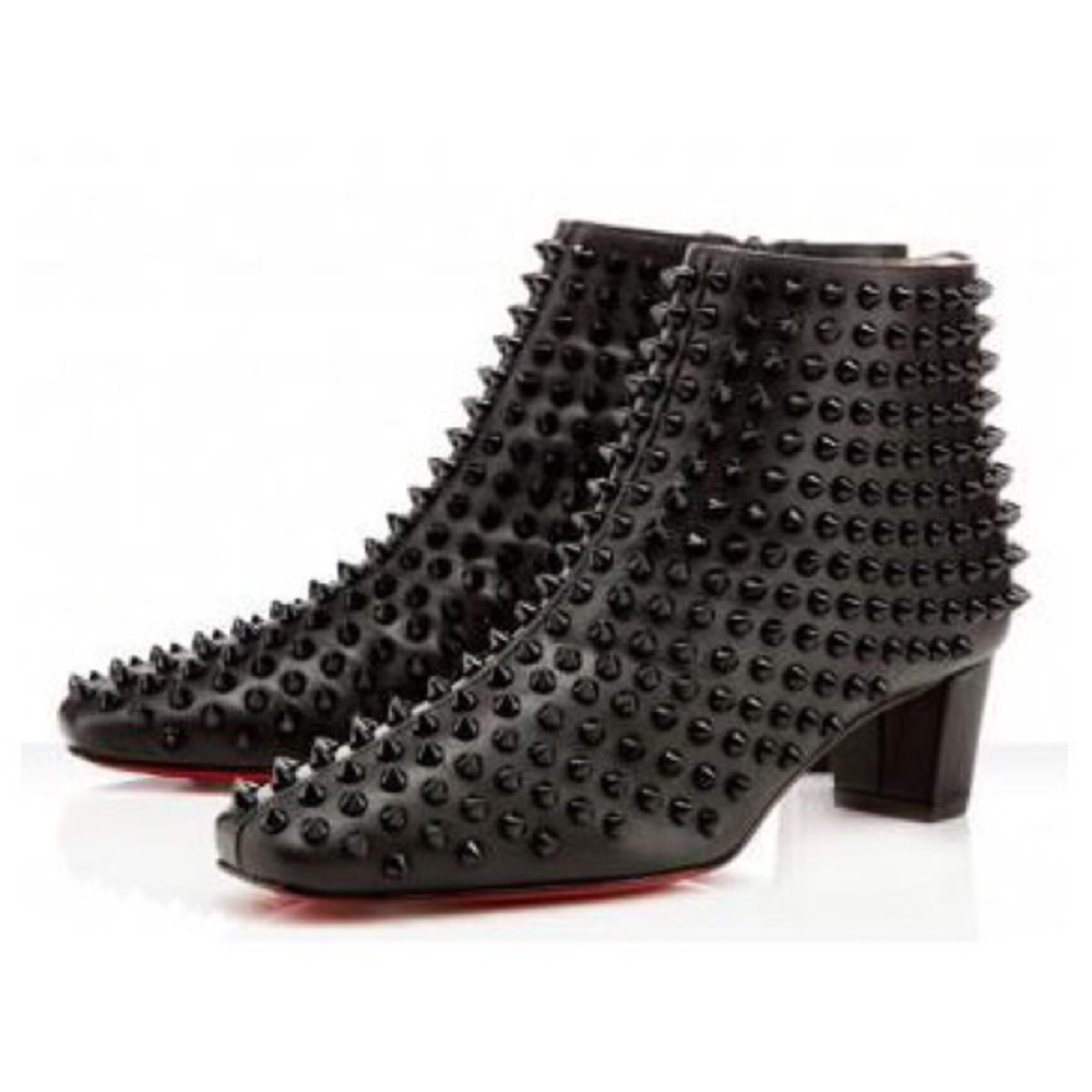 christian louboutin black spike stud ankle boot